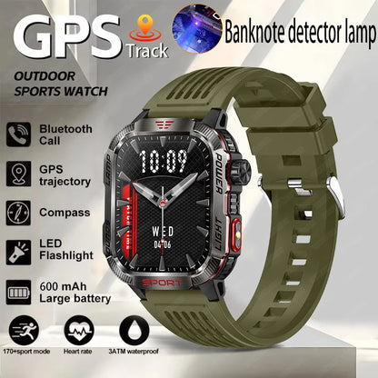 Nuovo per Huawei Xiaomi Militare GPS Smart Watch Uomini Torcia elettrica Bussola impermeabile all'aperto Sport Tracker Bluetooth Chiamata Smartwatch