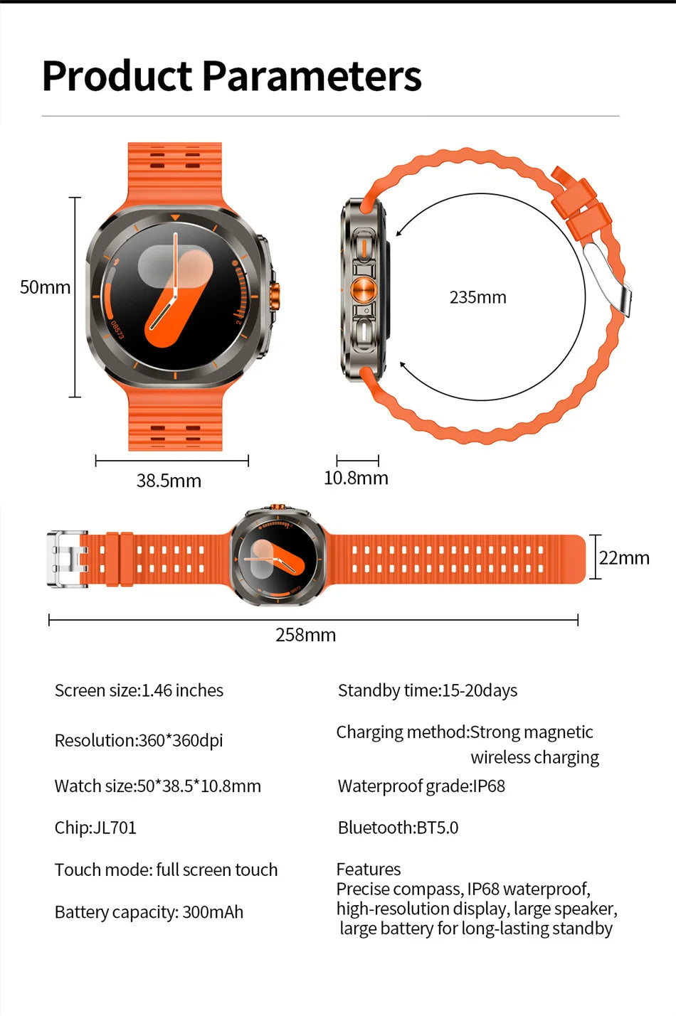 Novità 2025 per Samsung Galaxy Watch 7 Ultra GPS NFC Smart Watch da uomo 1,43" AMOLED con display sempre IP68 BT Call Sports Smartwatch
