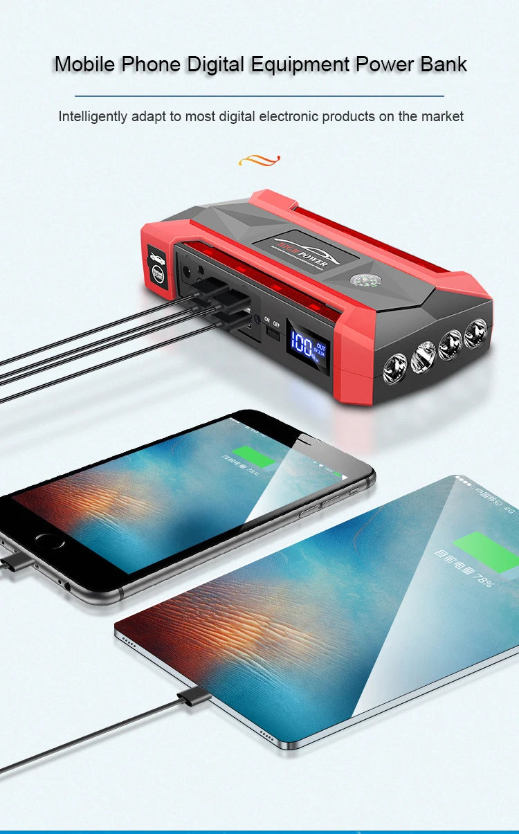 Car Battery Starter 30000mAh Caricatore portatile Auto Jump Starter 12V Benzina Diesel Car Emergency Booster Start Alimentazione