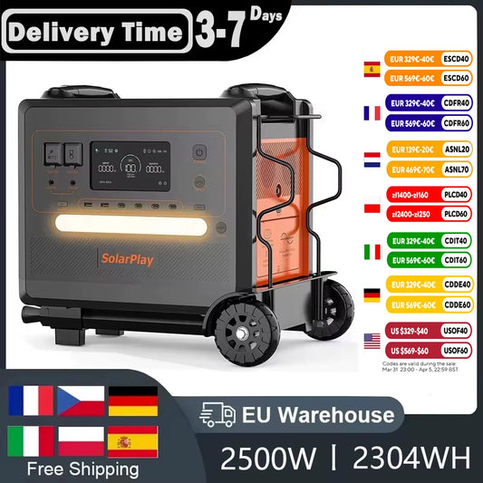 Q2402M 2500W Pure Sine Wave Power Station 12Output Ports Energy Storage Power Station Solar Charge 1.5h Full Charge With Trolley