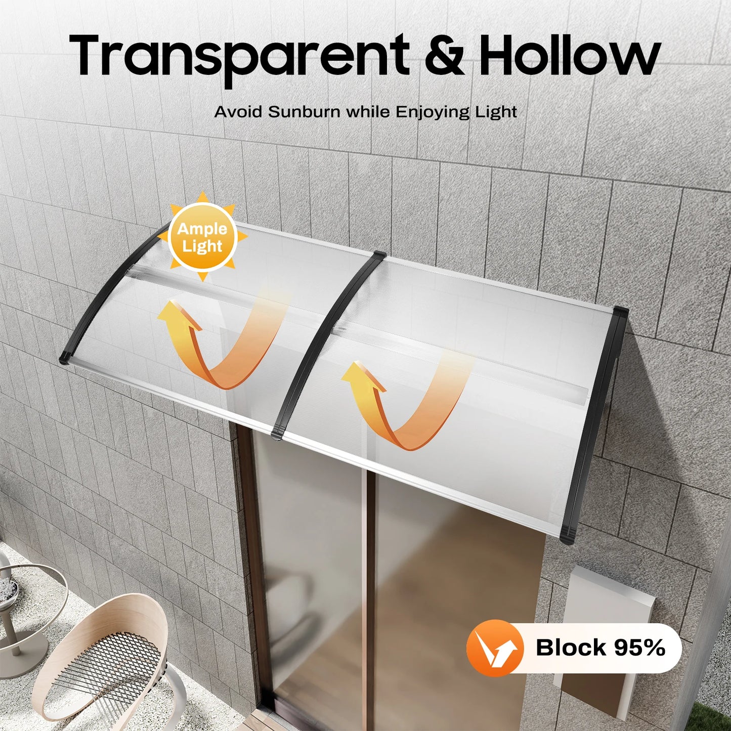 -22~356°F PC PP Window Awning Front Door Canopy 200CM UV Transparent Roof Window Awning Cover Window Awning For Outdoor Balcony