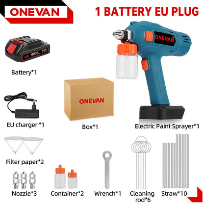 ONEVAN 100ML Pistola a spruzzo elettrica senza fili spruzzatore di vernice ricaricabile auto mobili in acciaio utensili elettrici per 21 v 18 v batteria
