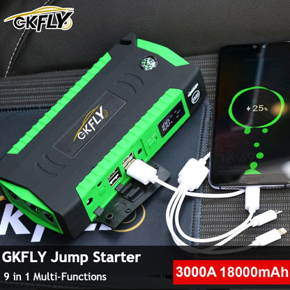 GKFLY 3000A Car Jump Starter Power Bank 18000mAh Car Booster Auto Emergency Starting Device Jump Start for Petrol Diesel