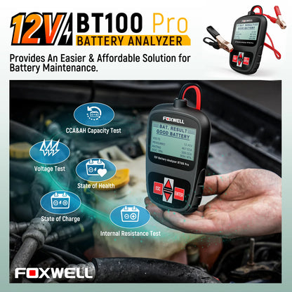 -TESTER PER VERIFICARE LO STATO DELLA BATTERIA AUTO-FOXWELL BT100 PRO 12V 100-1100 CCA Strumento diagnostico per il controllo della batteria