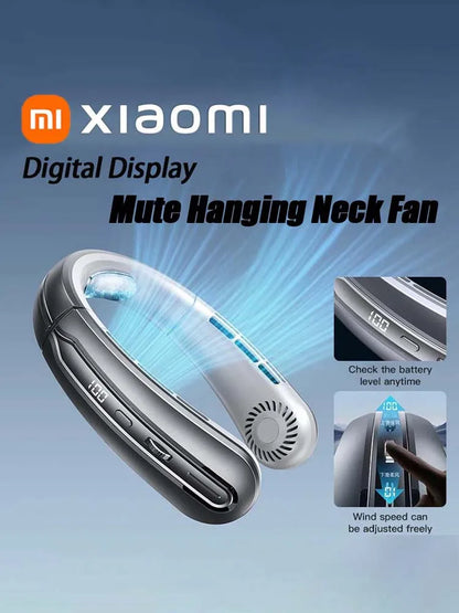 Xiaomi 8000mAh USB Hanging Neck Fan Portable Bladeless Mini Rechargeable Mute LED Digital Display Electric Fans Air Cooler New