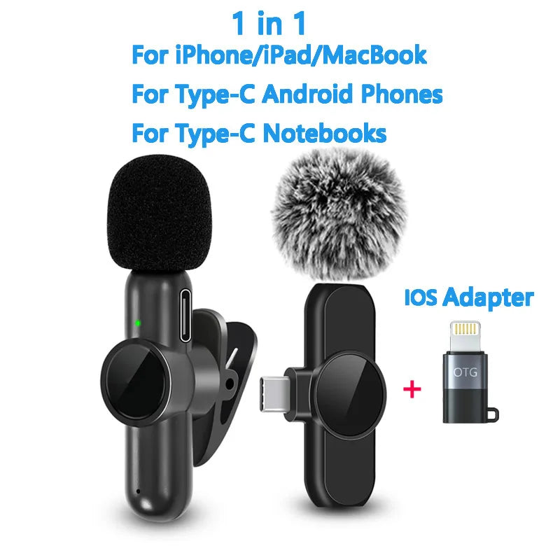 .4G Wireless Lavalier Microfono Cancellazione del rumore Registrazione audio video per IPhone/iPad/Android/Xiaomi/Samsung Live Game Mic