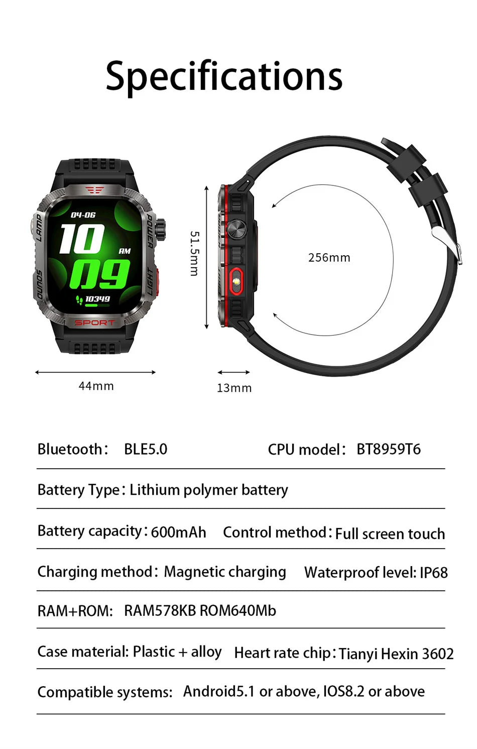 Nuovo per Huawei Xiaomi Militare GPS Smart Watch Uomini Torcia elettrica Bussola impermeabile all'aperto Sport Tracker Bluetooth Chiamata Smartwatch