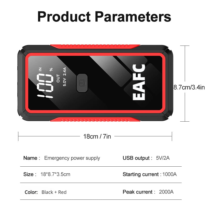 Avviatore di emergenza per auto 2000A/1200A/600A, dispositivo di avviamento di emergenza portatile Power Bank Booster per benzina e diesel