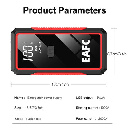 Avviatore di emergenza per auto 2000A/1200A/600A, dispositivo di avviamento di emergenza portatile Power Bank Booster per benzina e diesel