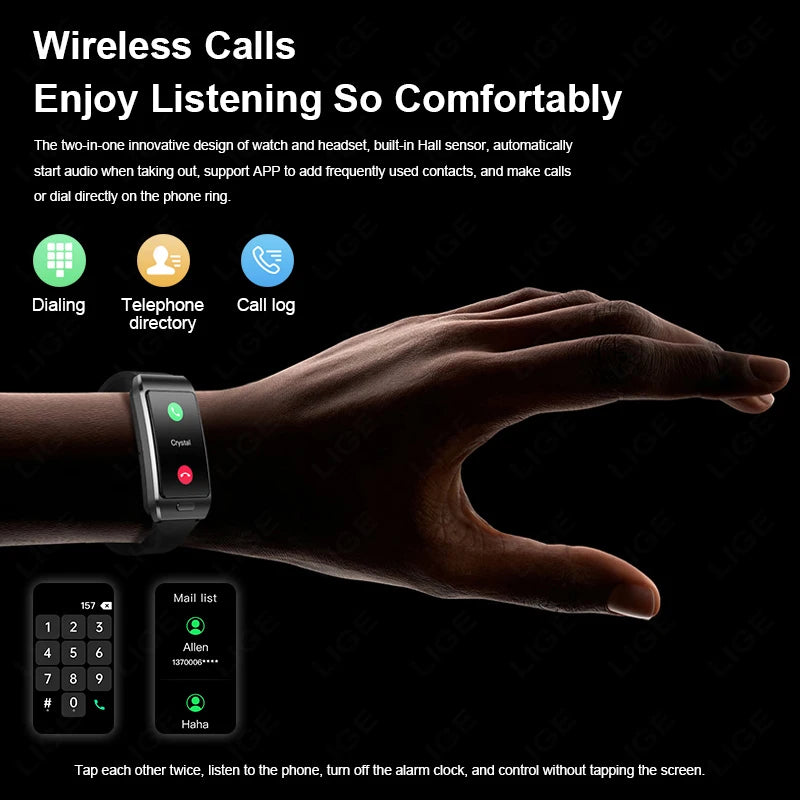 LIGE TWS 2 In 1 Uomini Donne Smart Watch ECG GPS Impermeabile Frequenza cardiaca Ossigeno Bluetooth Auricolare Fare Telefonate 2025 Nuovo
