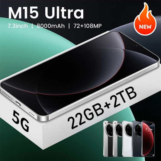 Nuovi telefoni cellulari M15 Ultra Original Smartphone da 7,3 pollici Cellulare Dual SIM 4G 5G Android 14 Versione globale Cellulare da 8000 mAh