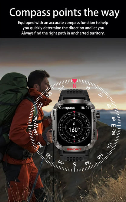 Nuovo per Huawei Xiaomi Militare GPS Smart Watch Uomini Torcia elettrica Bussola impermeabile all'aperto Sport Tracker Bluetooth Chiamata Smartwatch