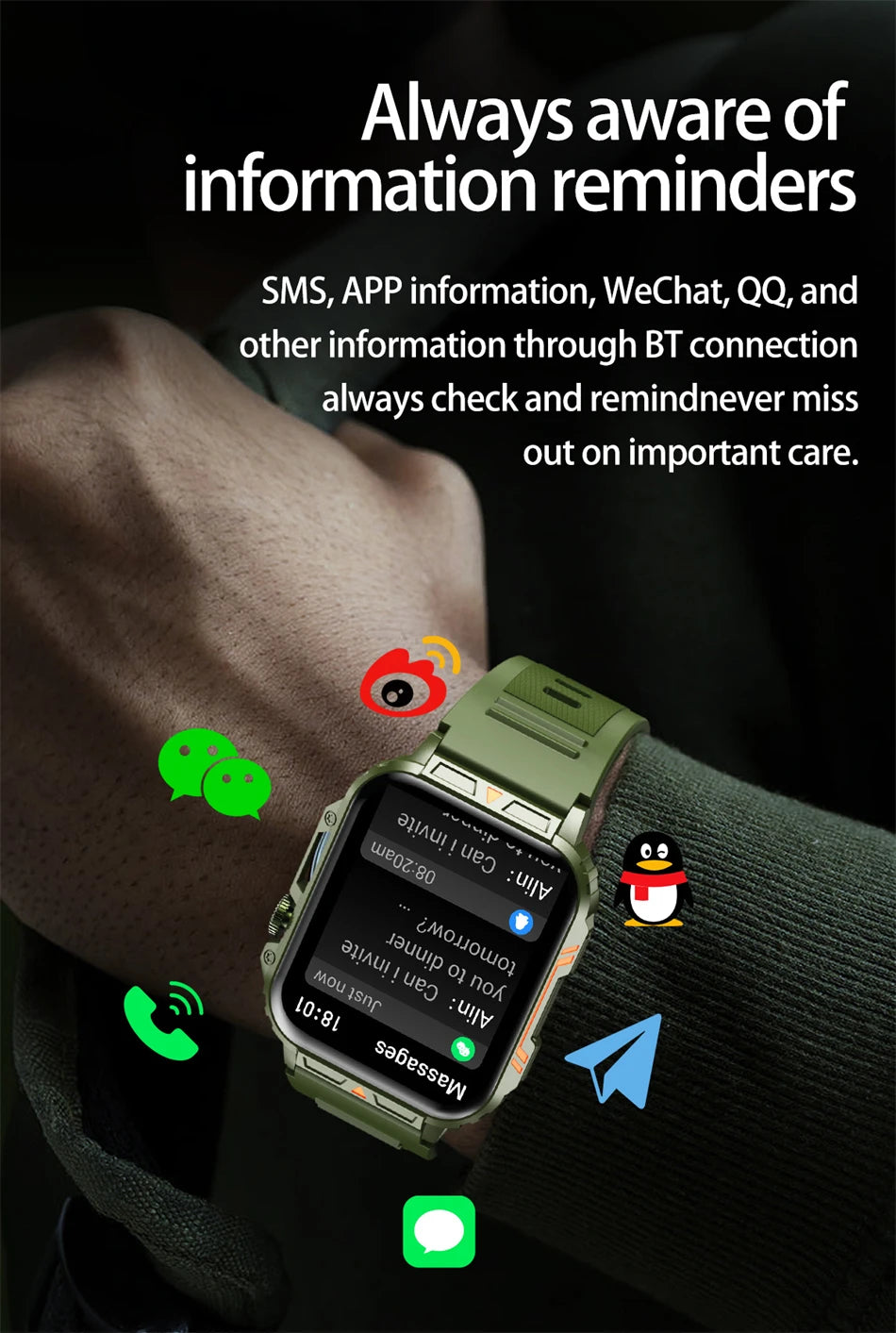2024 Nuovo uomo militare all'aperto 1.95 Smart Watch uomini bluetooth chiamata smartwatch uomini per android ios ip68 impermeabile ftiness orologi