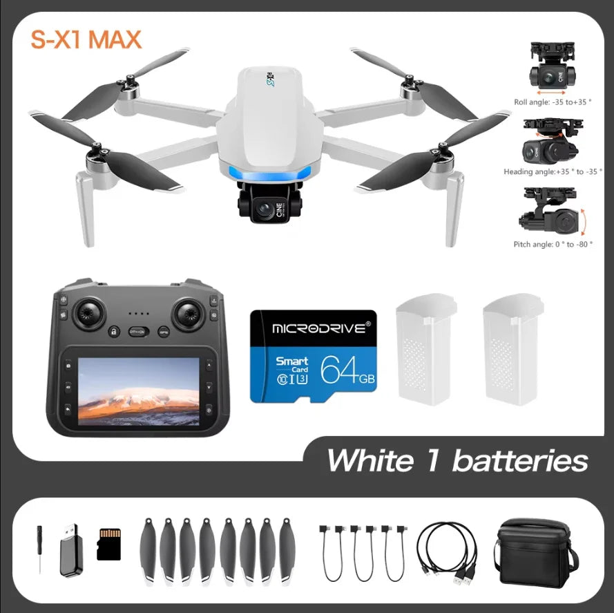 S-X1 Nuovo drone con schermo a 3 assi anti-shake Gimbal 4K Aerial Brushless Drones RC Quadcopter 5G GPS 8K HD Telecamere EIS Mini Dron