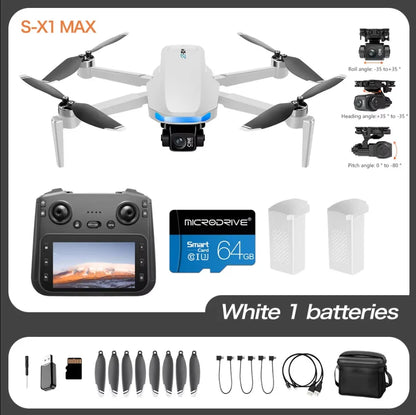 S-X1 Nuovo drone con schermo a 3 assi anti-shake Gimbal 4K Aerial Brushless Drones RC Quadcopter 5G GPS 8K HD Telecamere EIS Mini Dron