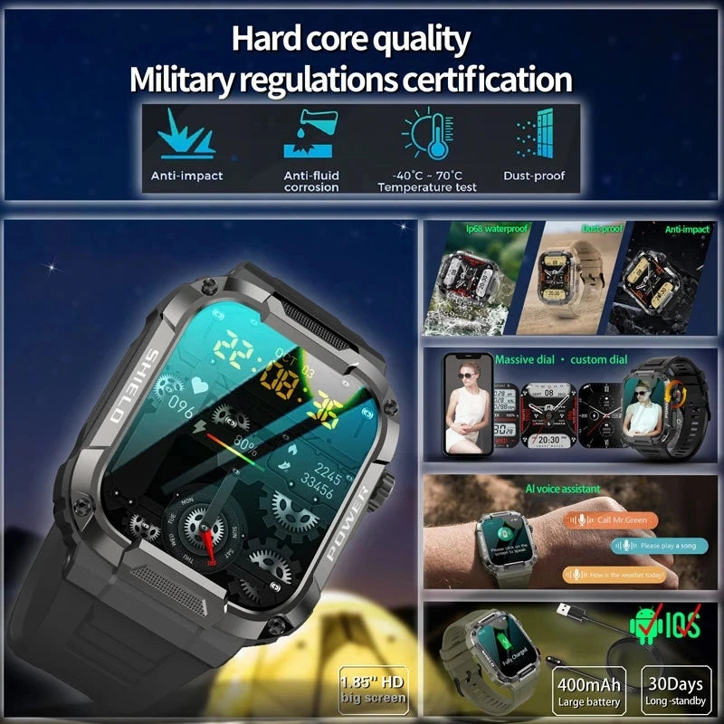 2025 Nuovo per Xiaomi Military Smart Watch Uomini impermeabili all'aperto Sport Fitness Tracker Monitor di salute 2.10" BT Call Smartwatch