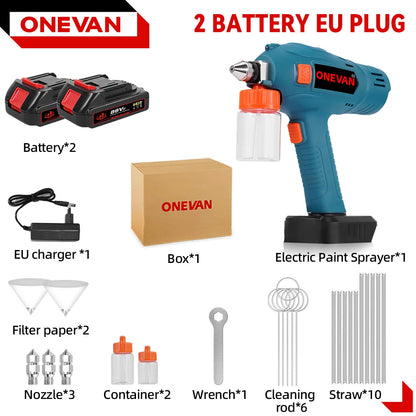 ONEVAN 100ML Pistola a spruzzo elettrica senza fili spruzzatore di vernice ricaricabile auto mobili in acciaio utensili elettrici per 21 v 18 v batteria