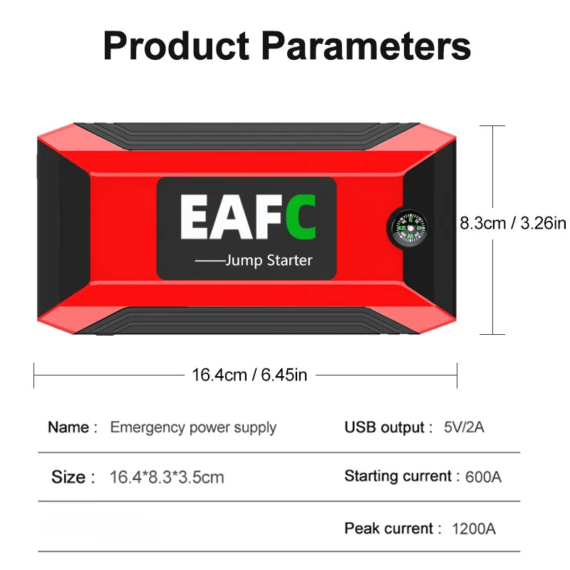 Avviatore di emergenza per auto 2000A/1200A/600A, dispositivo di avviamento di emergenza portatile Power Bank Booster per benzina e diesel