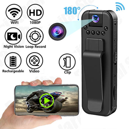 Mini telecamera portatile WiFi HD 1080P, piccolo videoregistratore digitale, bodycam della polizia, visione notturna a infrarossi, videocamera in miniatura 2025