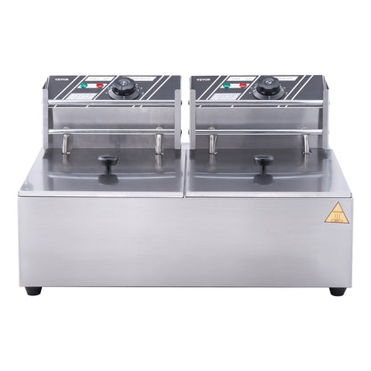 VEVOR  Commercial Electric Deep Fryer w/Dual Tanks 12L 3000W  Stainless Steel Countertop Fryer for Fried Chicken French Fries